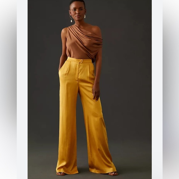 Anthropologie | Corey Lynn Calter Wide Leg Petra Trouser in Gold Large - Picture 1 of 8